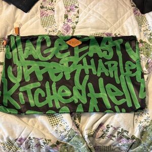 Mz Wallace extra large Bright Green Graffiti Print pouch